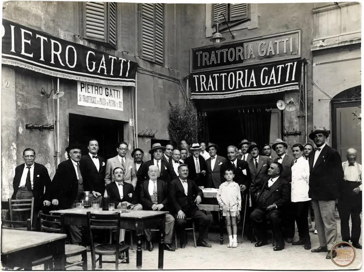 La Trattoria Gatti a Roma, in una fotografia d'archivio